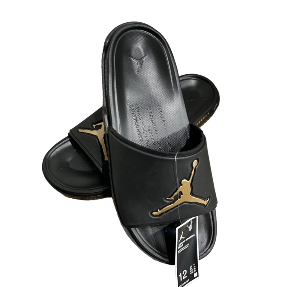 Jordan Black and Gold Slide Sandals